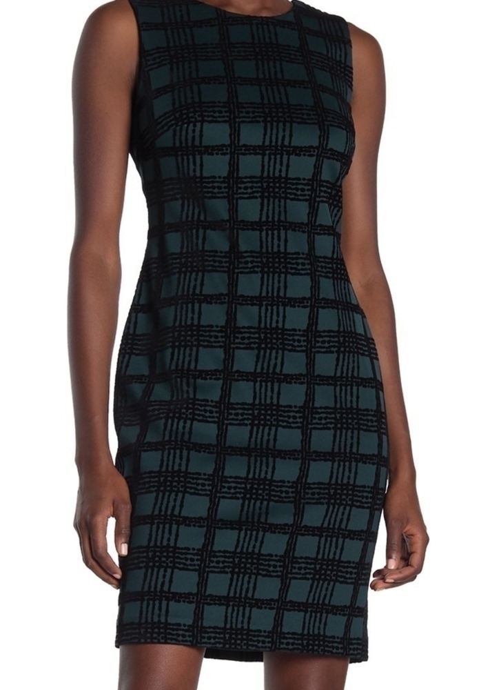 Tommy Hilfiger Women's Holiday Velvet Gingham Spruce and Black Color Dress